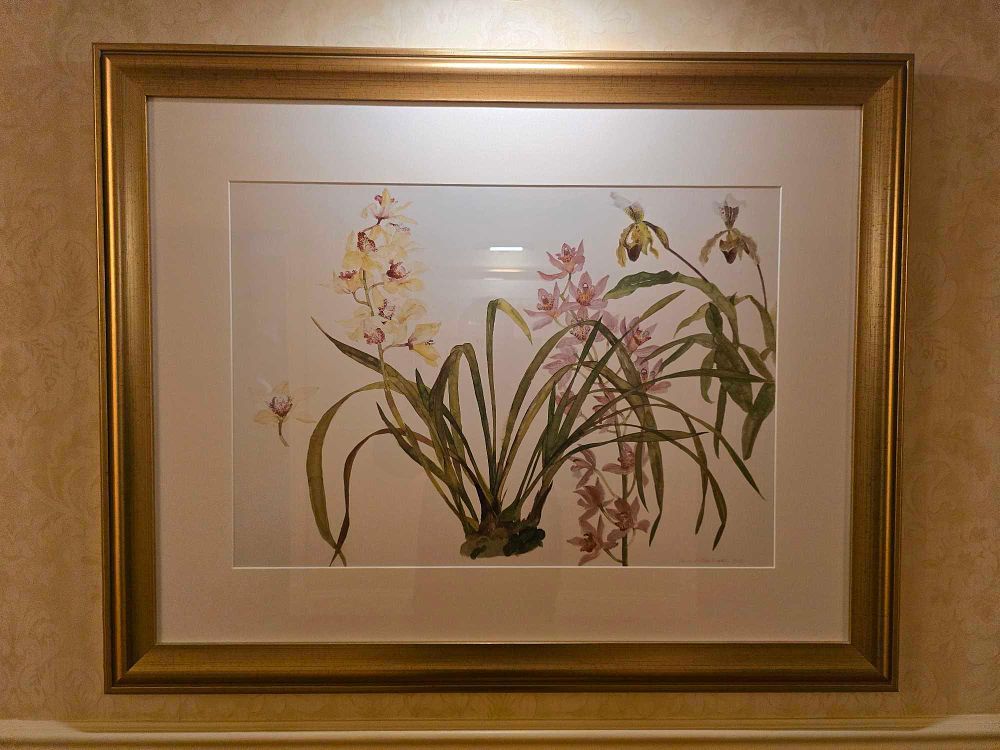 Lot 2234: Elizabeth Blackadder (b. 1931), 'Orchids, Paphiopedilum and Cymbidium', Print, 1993