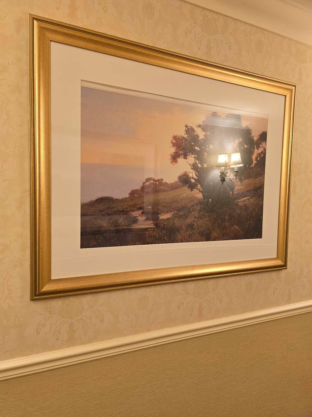 Lot 2284: Large Framed Landscape Print, Sunset/Sunrise Scene