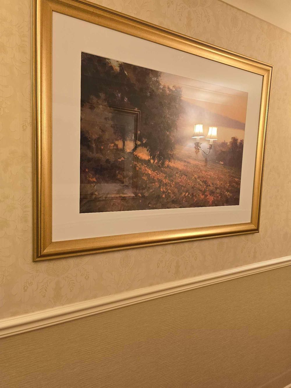 Lot 2285: A Framed Print Attributed to Thomas Kinkade, Sunset Landscape
