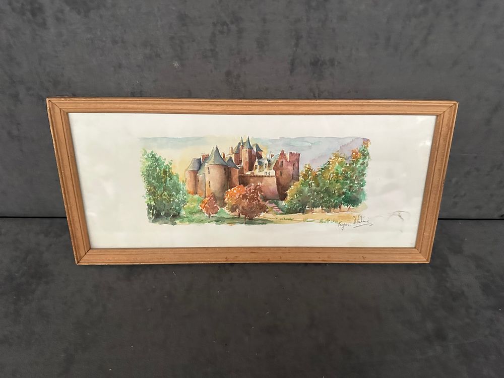 Lot 201: That watercolour..... Watercolour Chateau de Fayrac Périgord Noir, Castle in Castelnaud-la-Chapelle, France signed