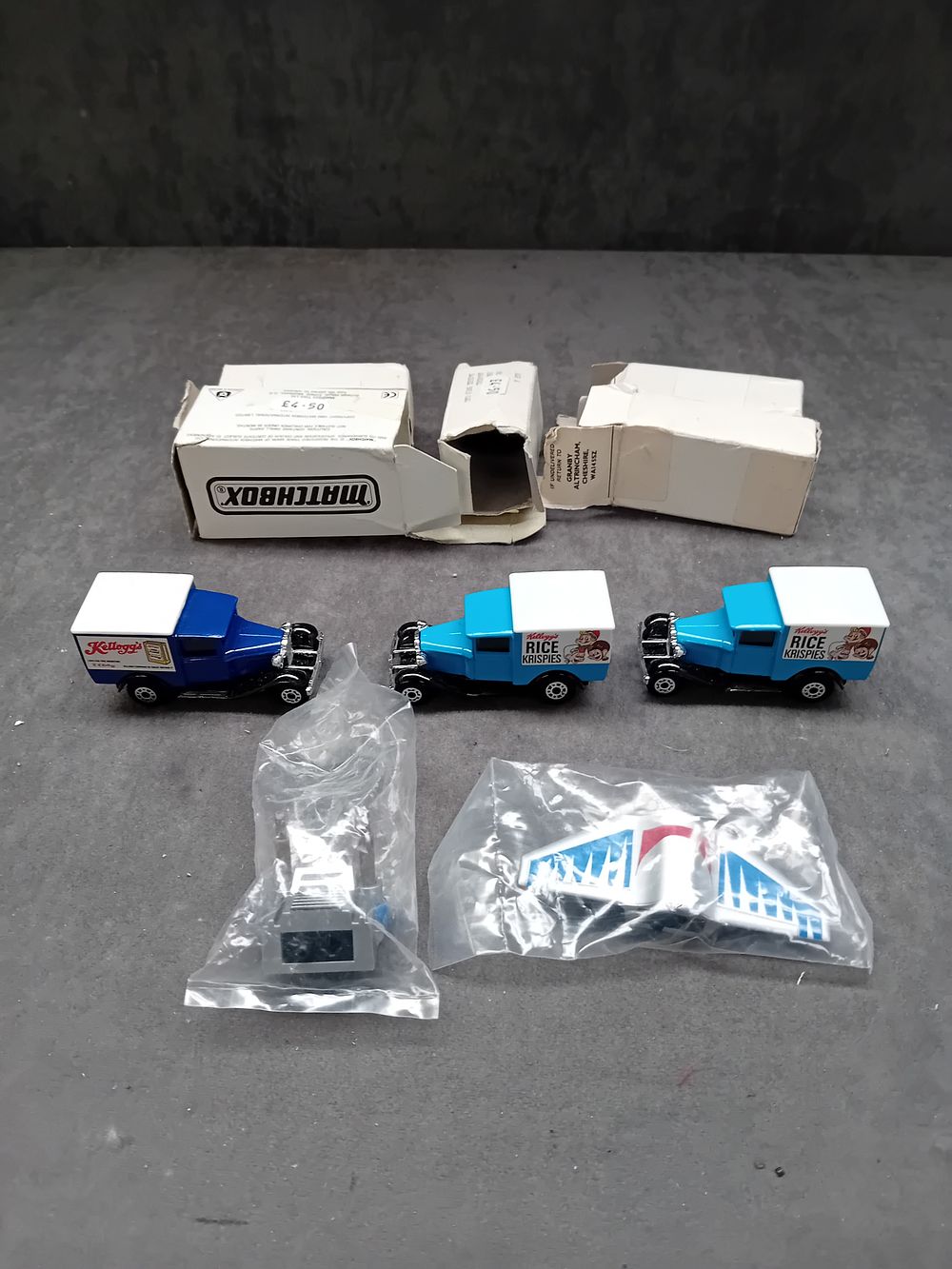 Lot 273: A Group of 5 Matchbox Kellogg's Model A Ford Diecast Trucks and Parts