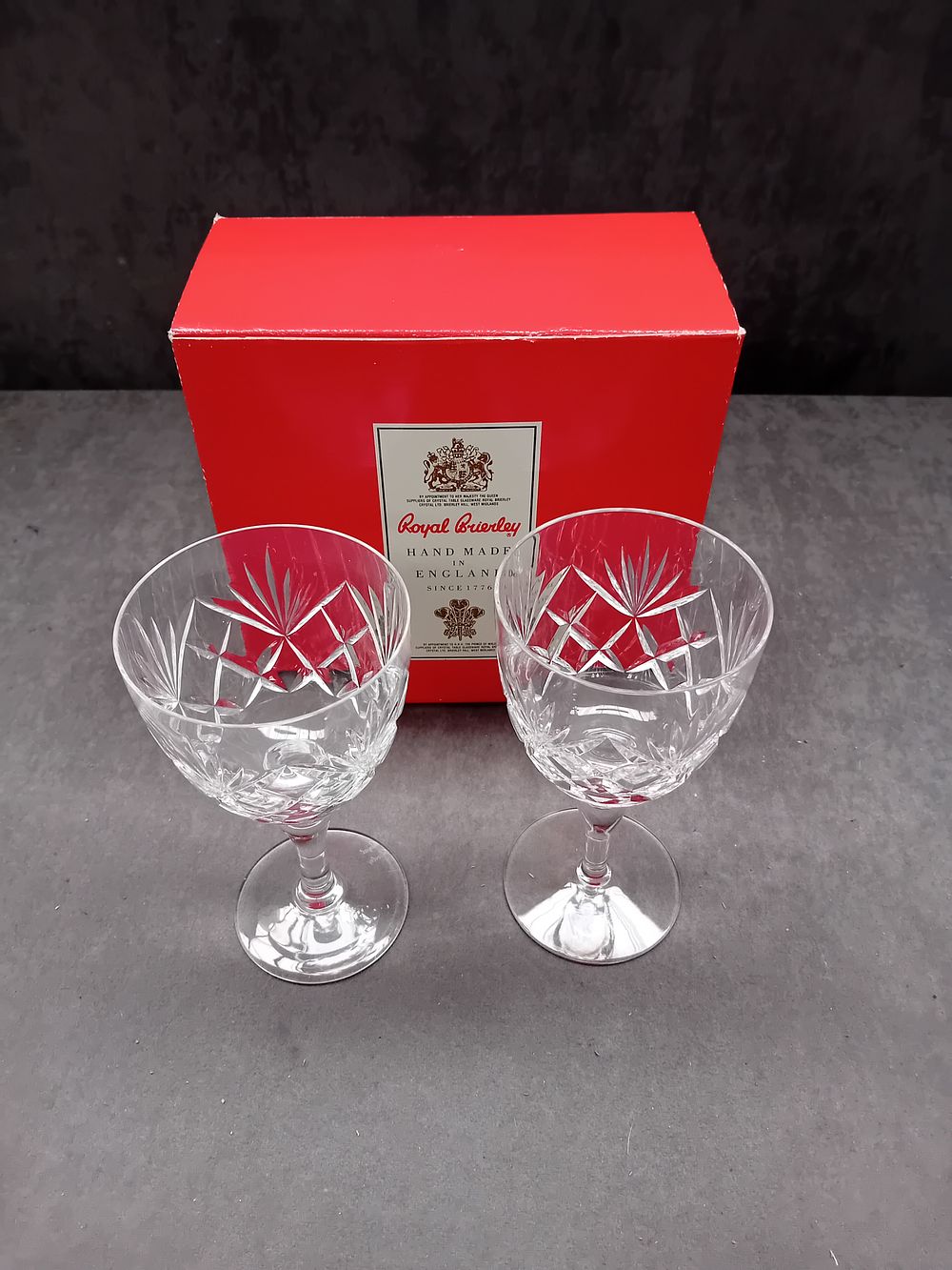 Lot 274: A Pair of Royal Brierley 'Gainsborough' Led Crystal Sherry Glasses, with Box
