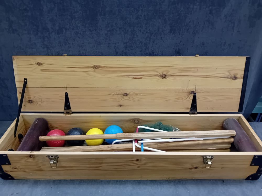 Lot 578: A Complete Four-Player Croquet Set in Wooden Storage Box