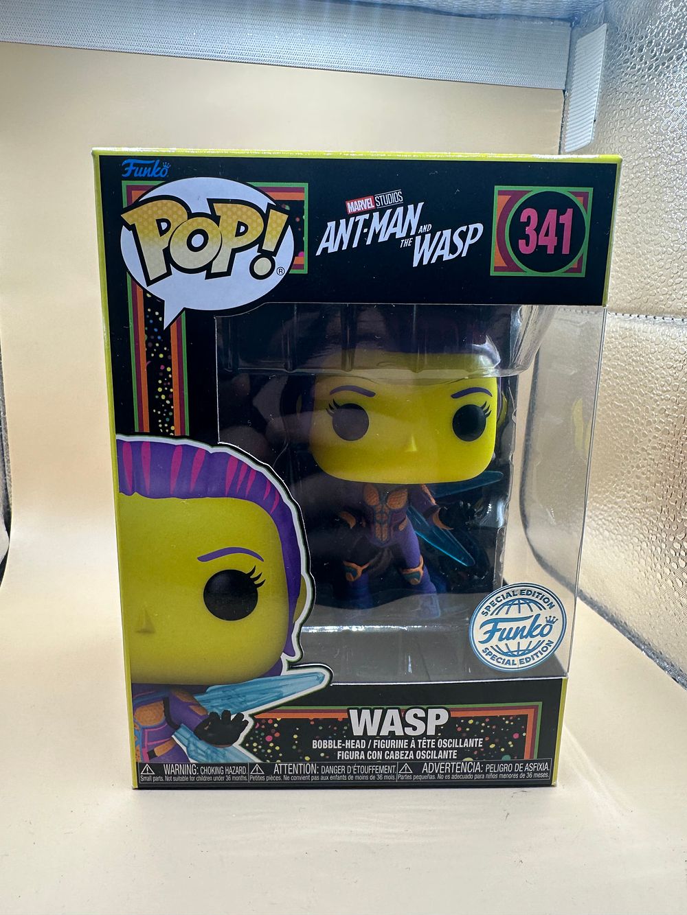 Lot 618: Funko Pop! Marvel Black Light Wasp #341, Ant-Man and The Wasp, Special Edition