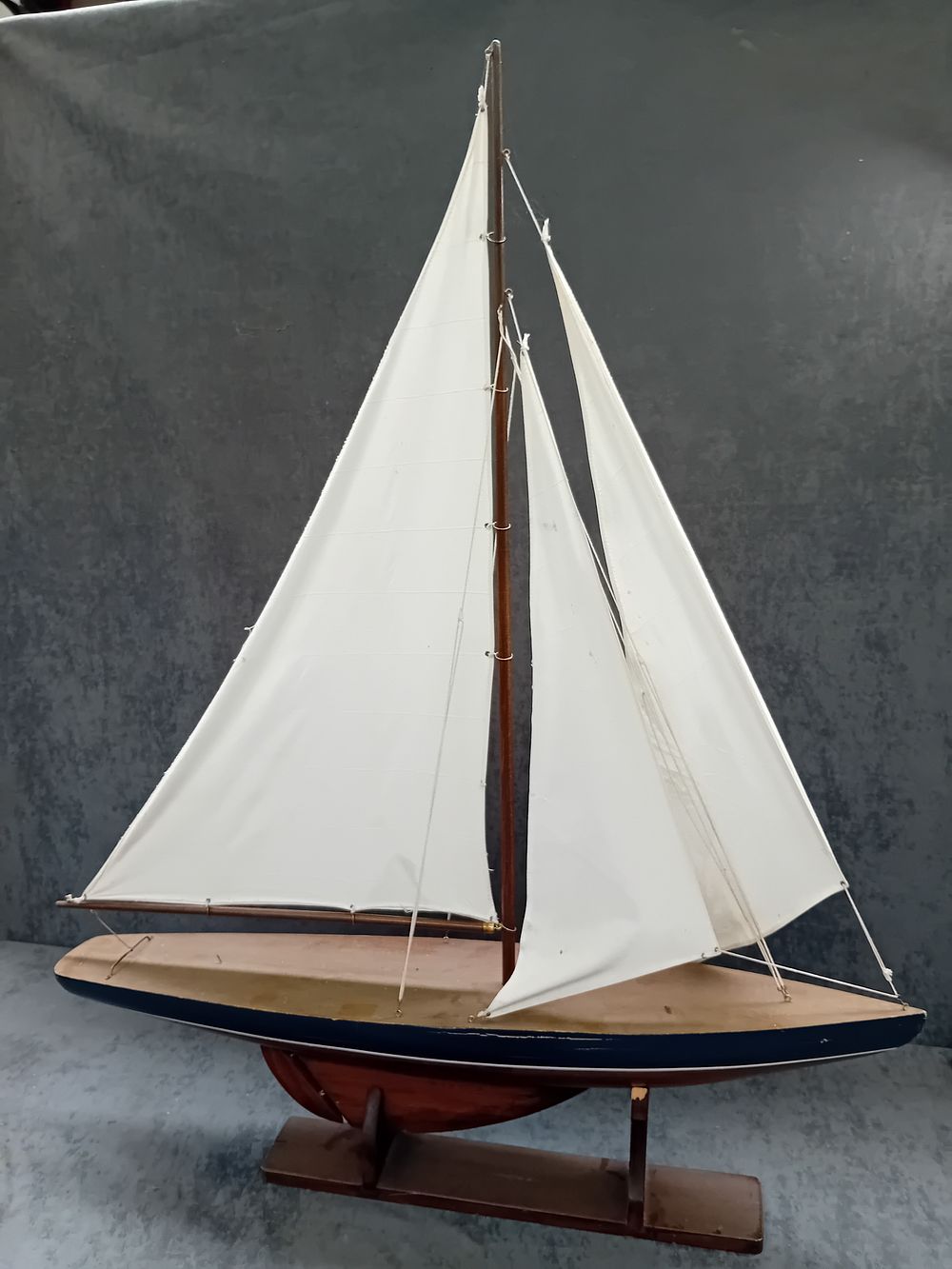 Lot 635: Large wooden model sail boat with stand size...
