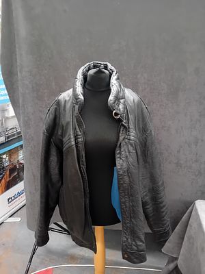 St Michael Black Leather Motorbike Jacket With Blue Inner Lining Size Large As Pictured