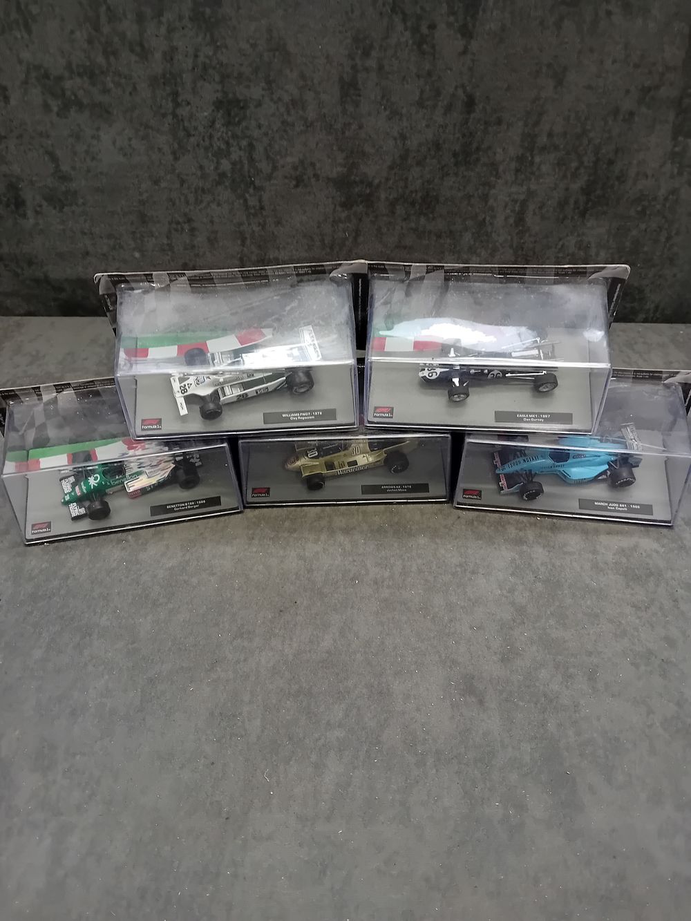 Lot 341: A Group of Five Panini Formula 1 The Car Collection 1:43 Scale Die-Cast Model Cars