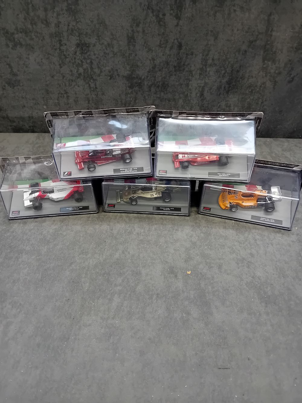 Lot 355: A Group of Five Panini Formula 1 The Car Collection 1:43 Scale Die-Cast Model Cars