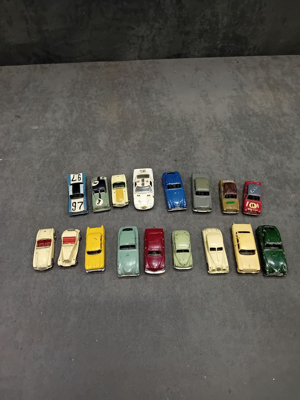Lot 378: A Collection of seventeen vintage die-cast miniature toy cars, 1950s-1970s, including Matchbox and Corgi examples