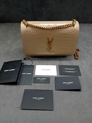 Saint Laurent Medium Sunset Crocodile-Embossed Leather Shoulder Bag. A contemporary Saint 
