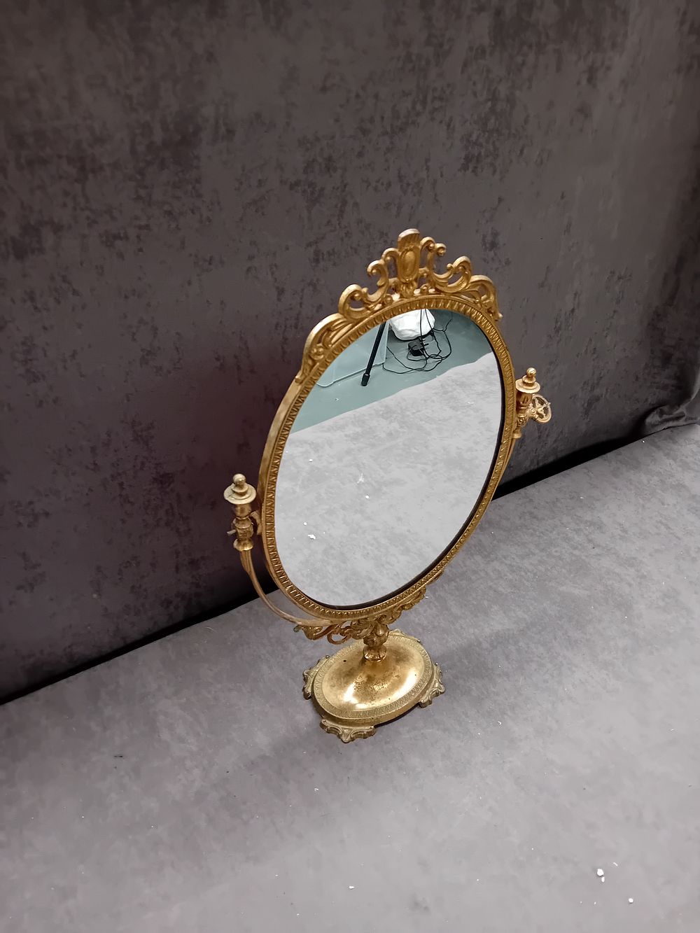 Lot 459: Antique Rococo-Revival Style Brass Tabletop Swivel Mirror