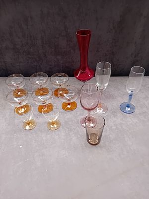 A Collection of 13 Pieces of Mixed Glassware Including Oneida True Colors Stemware. A collection 