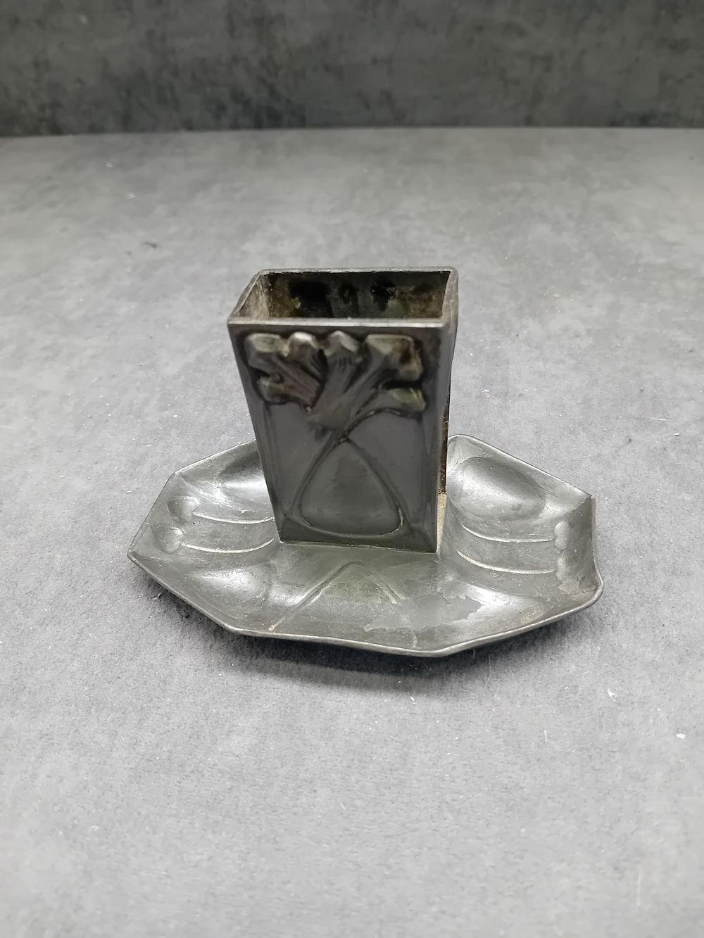 Lot 220: German Art Nouveau Pewter Match Holder Set