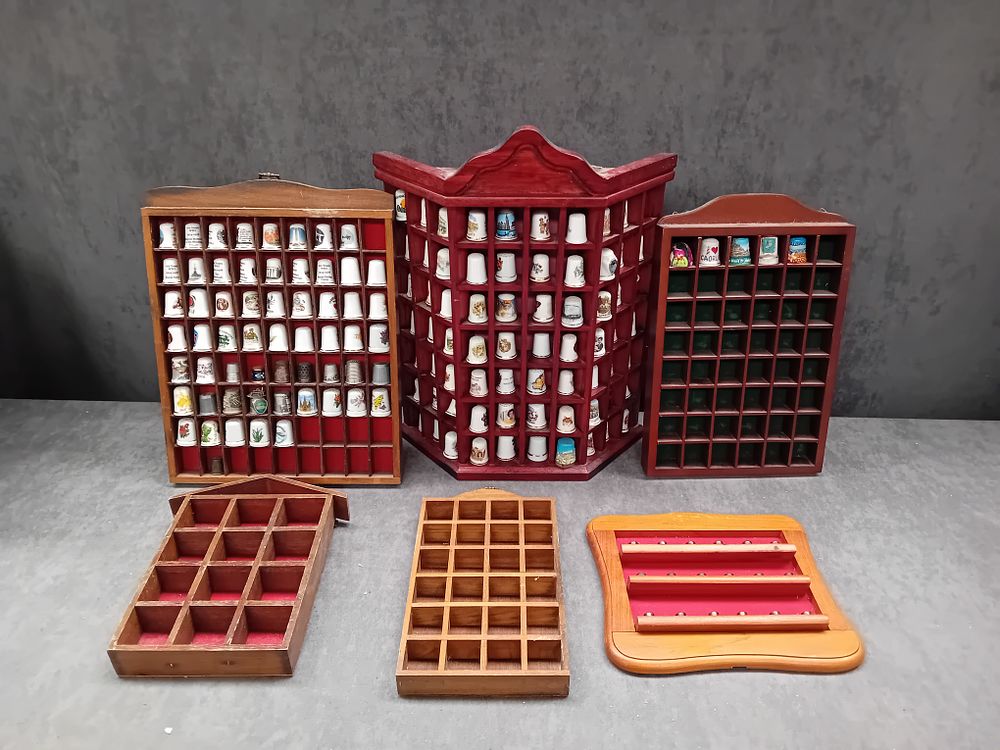 Lot 241: A Collection of 20th-21st Century Thimbles with Six Display Cases