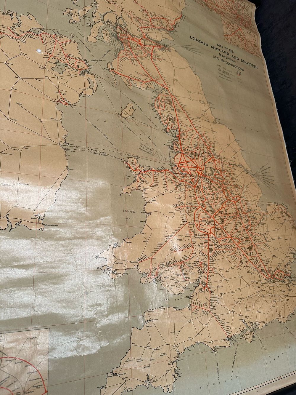 Lot 398: Vintage Cloth map of The London, Midland and...