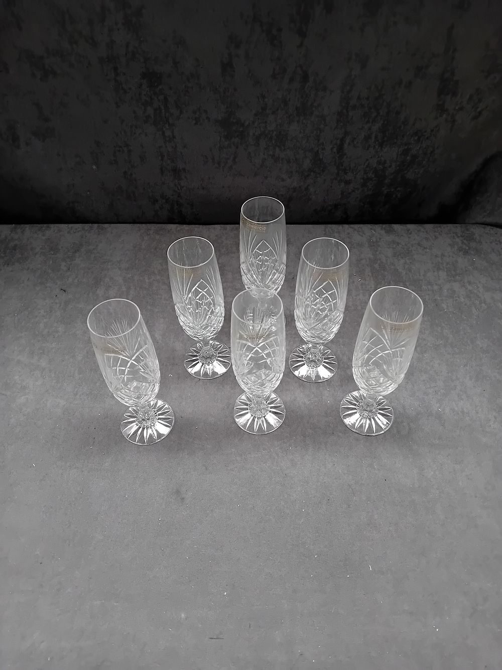 Lot 603: A Set of Six Zawiercie 24% Lead Crystal Hand-Cut Champagne Flutes