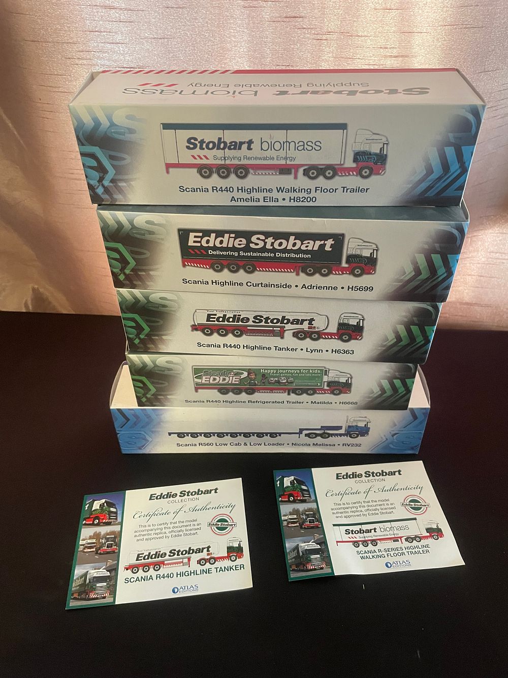 Lot 527: A Collection of 5 Atlas Editions Eddie Stobart Collection 1/76 Scale Scania Die-cast Model Trucks