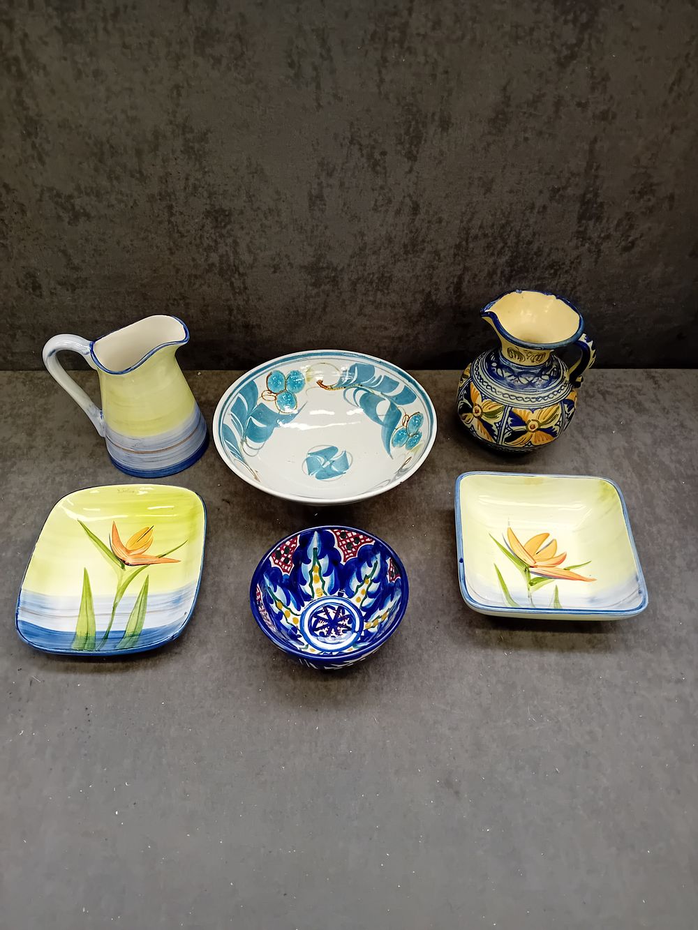 Lot 190: A Collection of Six Hand-Painted Glazed Ceramic Wares