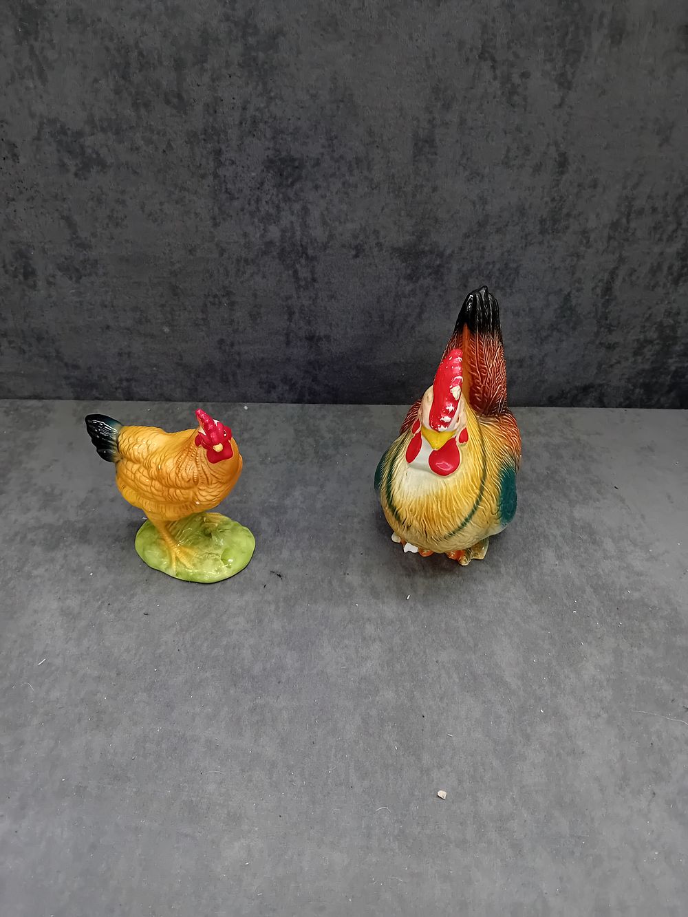 Lot 191: A Pair of Vintage Glazed Ceramic Rooster and Hen Figurines