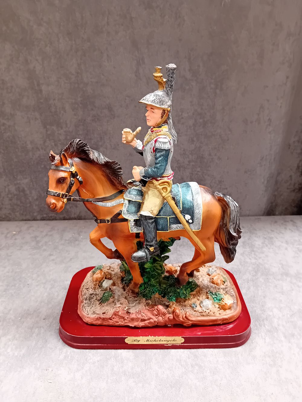 Lot 215: By Michelangelo Resin Figure on horse back. looks...