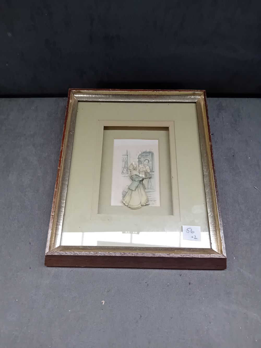 Lot 344: A Framed Mixed-Media Relief Artwork of a Woman in Period Attire