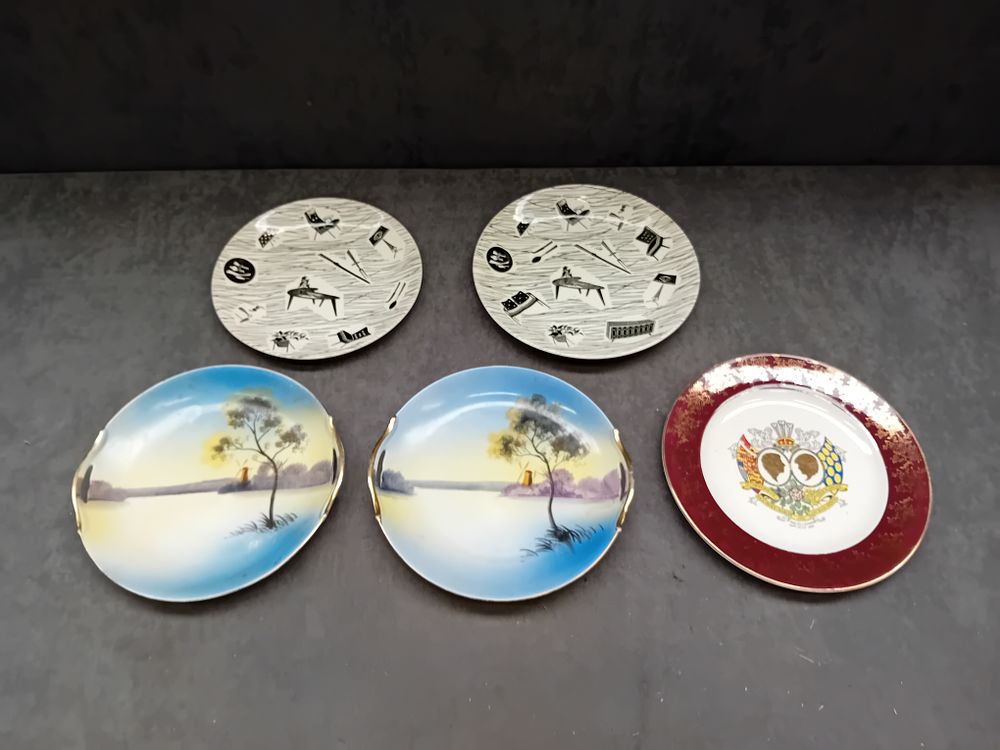 Lot 363: Mixed lot of plates, includes commemorative plate. 