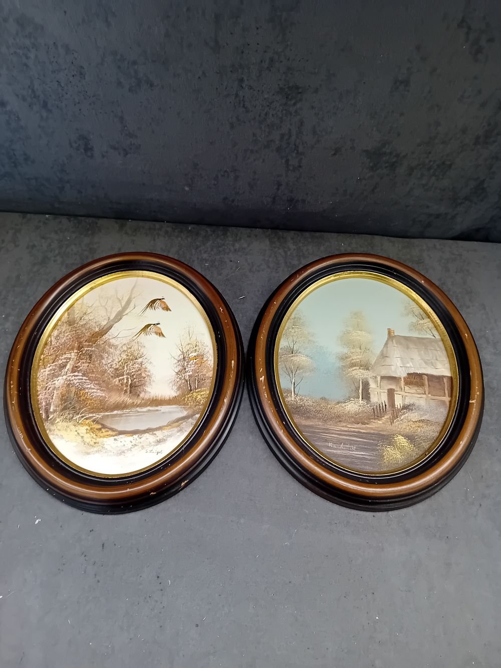 Lot 244: A Pair of Homco Home Interior Framed Circular Landscape Paintings