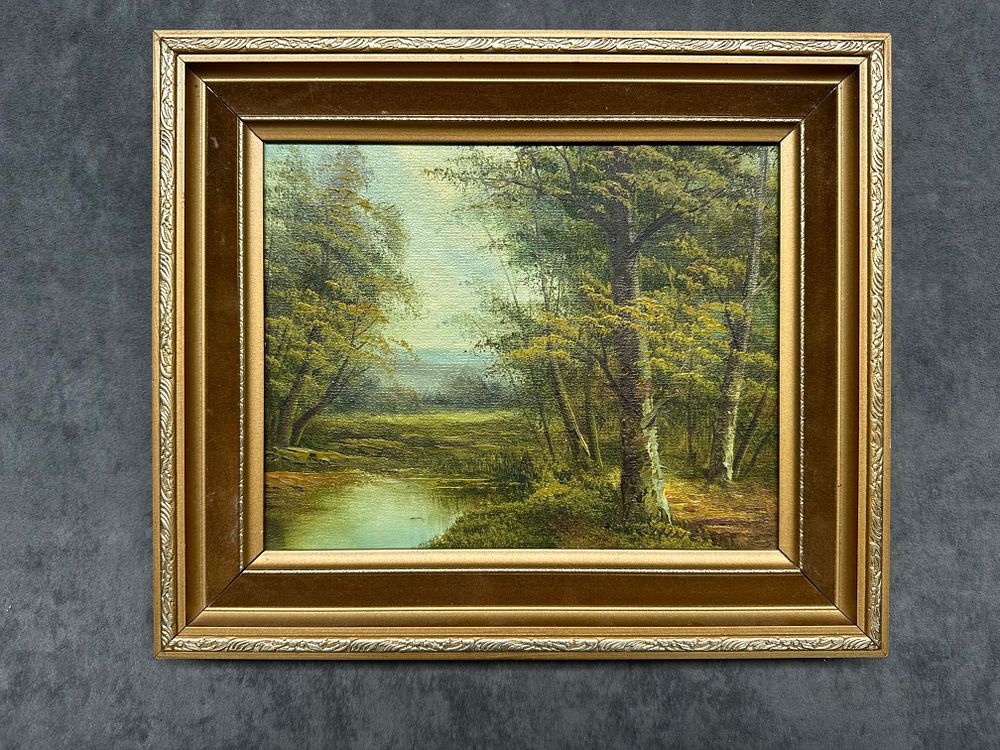 Lot 261: Forest Reflections Artist: Unknown (Unsigned) Medium: Oil on...