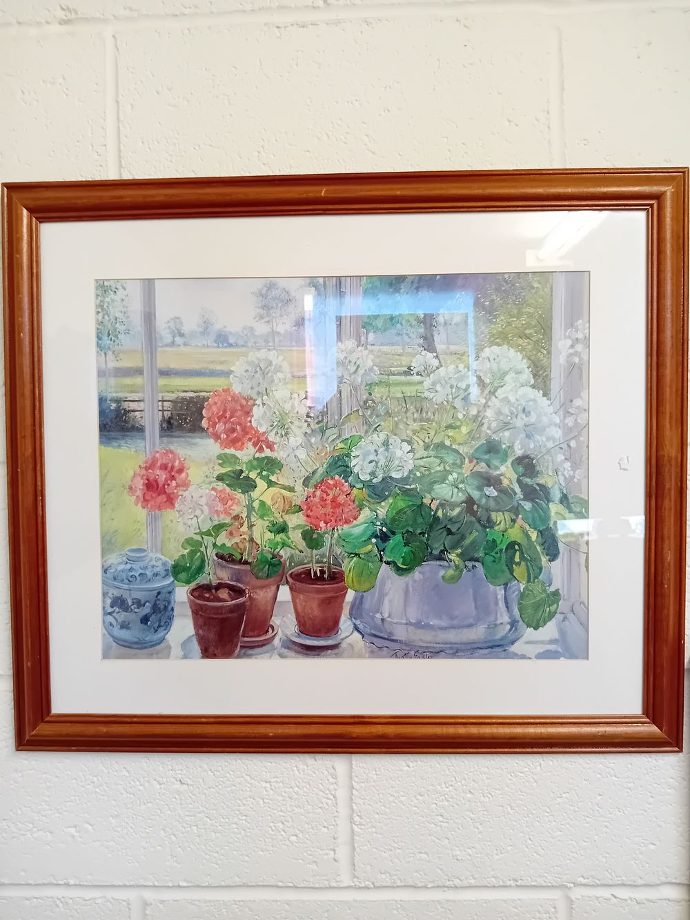 Lot 395: Signed 'Tindall Easton' Wall Art, Still Life of Geraniums on a Windowsill