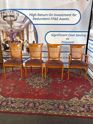 A curated set of 4 chairs, comprising 3 dining chairs and 1 matching carver chair, each 