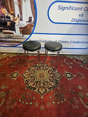 2 x Vanity Stools with round, upholstered padded seat on chromed tubular steel base 38cm x 51cm