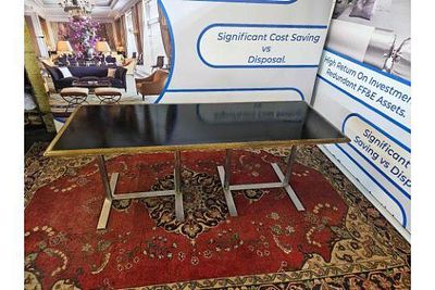 Item Benchmark Furniture Ltd Long Rectangular Dining Table With Black Inlay And Wooden Surround 