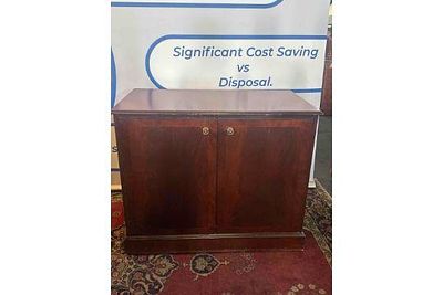 Item Flamed mahogany twin door cabinet internally fitted with shelf & void for mini bar on 