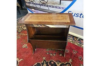 Item Mahogany Magazine Stand And Rack With Leather Inlay Top A Small Table With Shaped Sides And