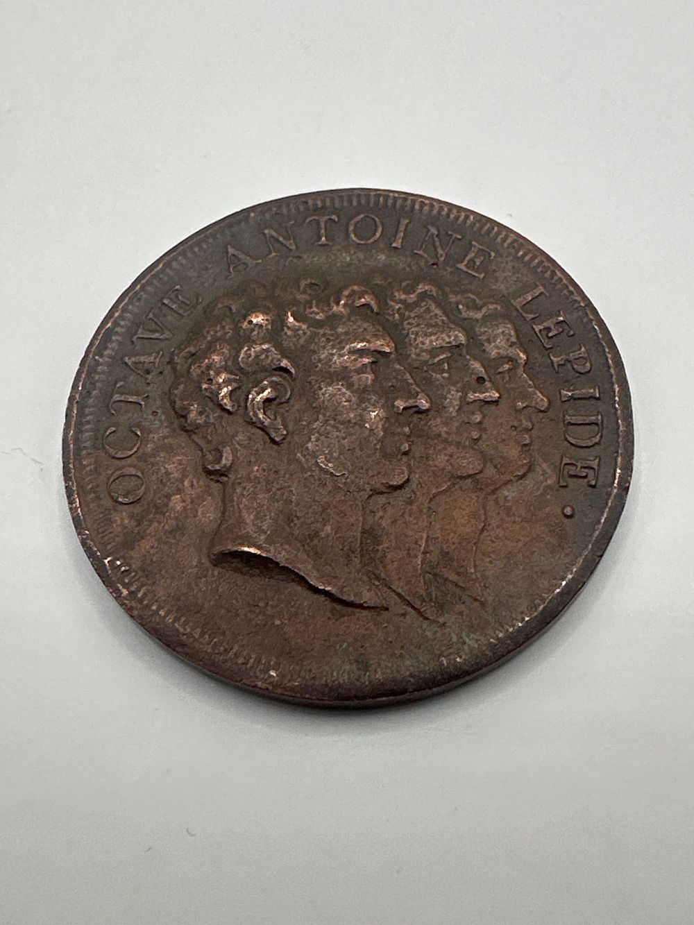 Lot 484: French Revolutionary Era Copper Jeton - Octavian, Antony, Lepidus - Année Républicaine VII