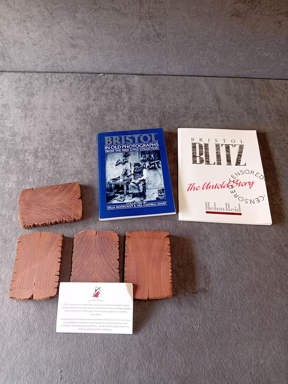 Lot 257: A COLLECTION OF BRISTOL HISTORY BOOKS AND JARRAH WOOD COASTERS