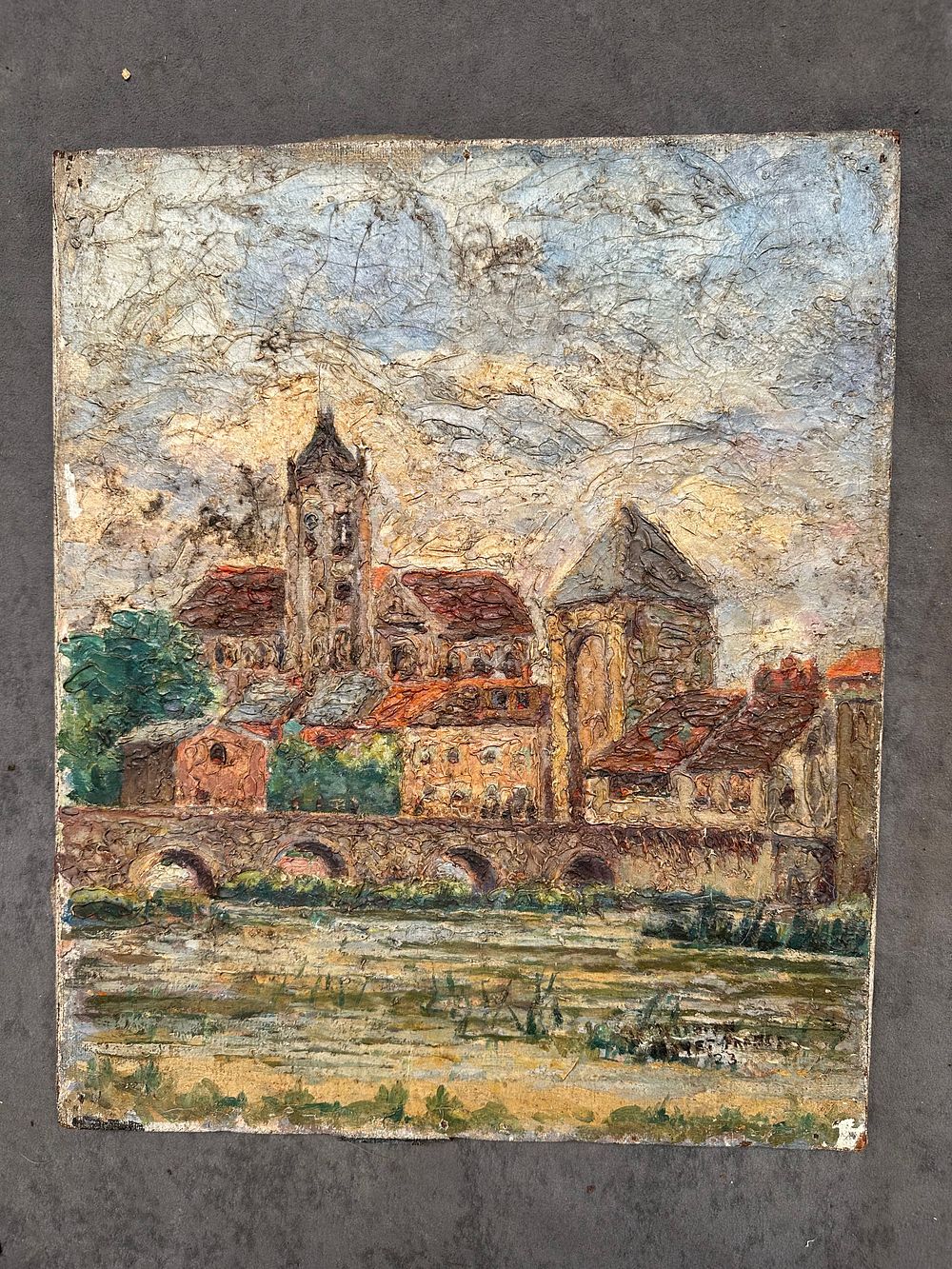 Lot 162: Tuscan Rooftops (Impressionist Village Scene) Artist: Unknown (illegibly...