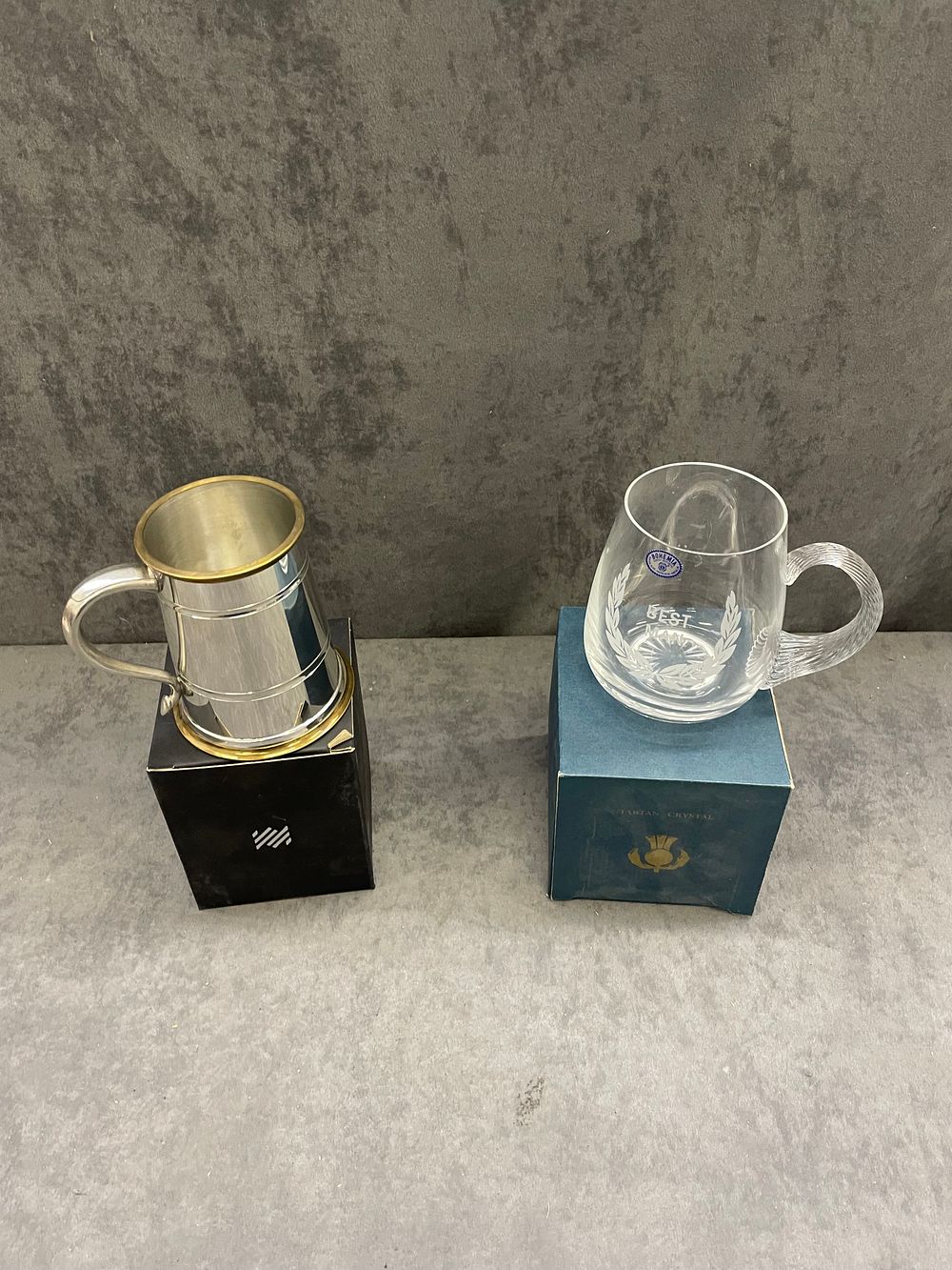 Lot 178: Edwin Blyde Sheffield pewter tankard with gold coloured...