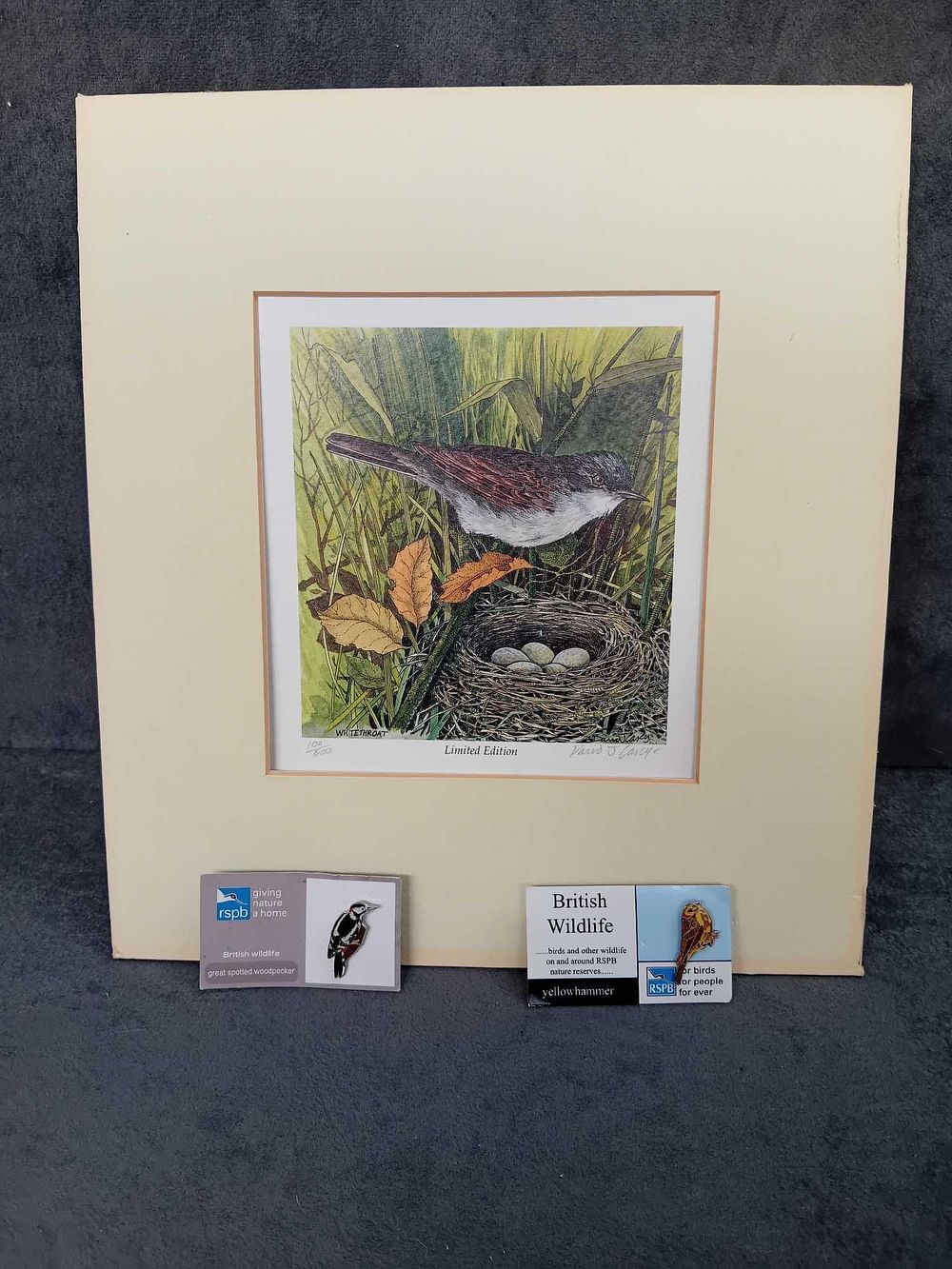 Lot 242: 3 x bird related items1 x Whitethroat limited...