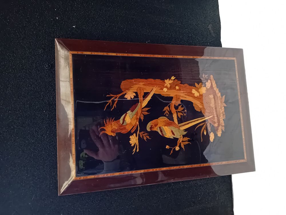 Lot 418: Italian Style Wood Marquetry Panel Depicting Parrots