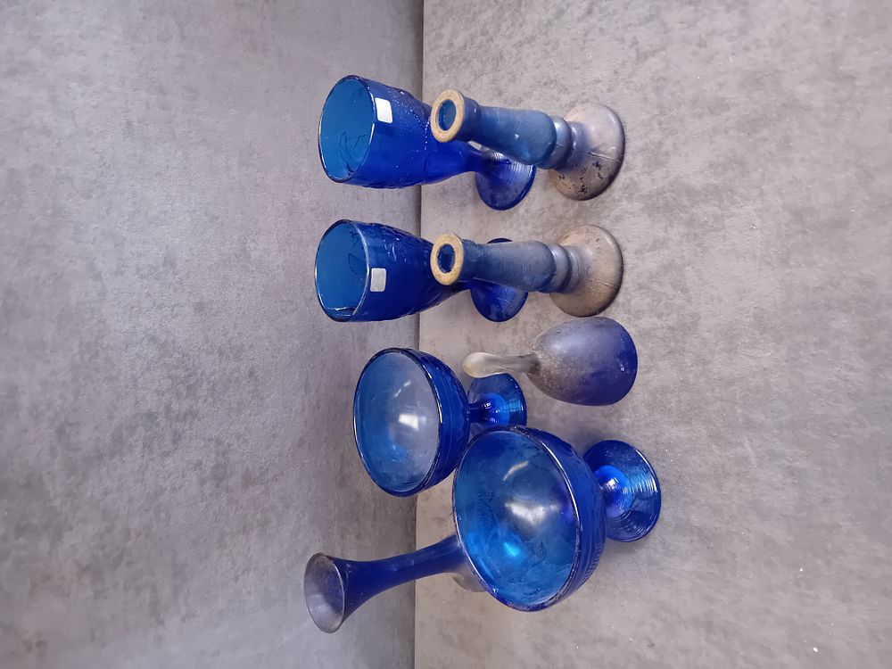 Lot 313: A Collection of Cobalt Blue Glassware including Stemware and Decorative Accessories
