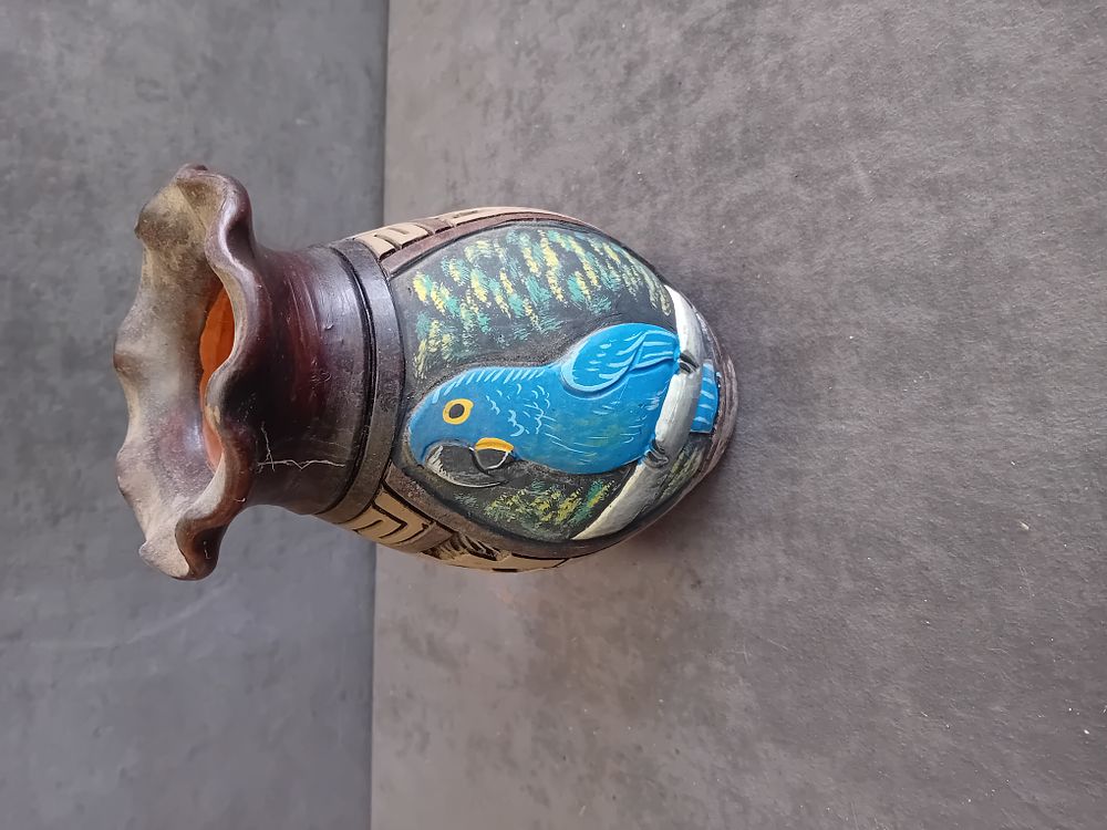 Lot 314: Southwestern Style Etched and Painted Ceramic Vase with Parrot Motif
