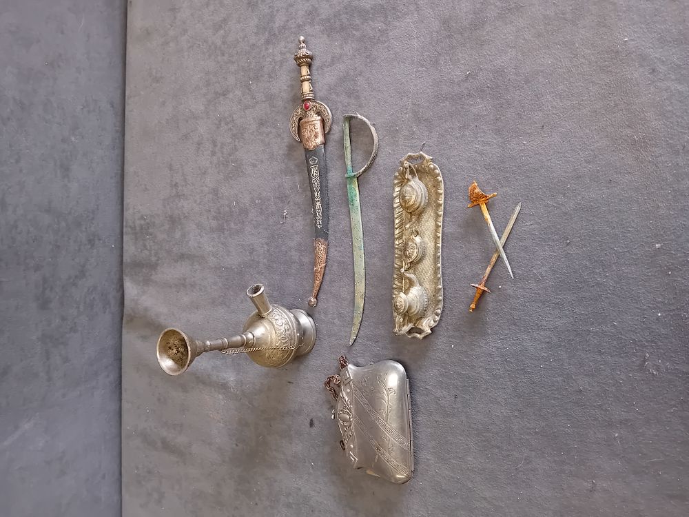 Lot 320: A Collection of Decorative Miniature Metalware and Spanish Style Souvenir Weapons