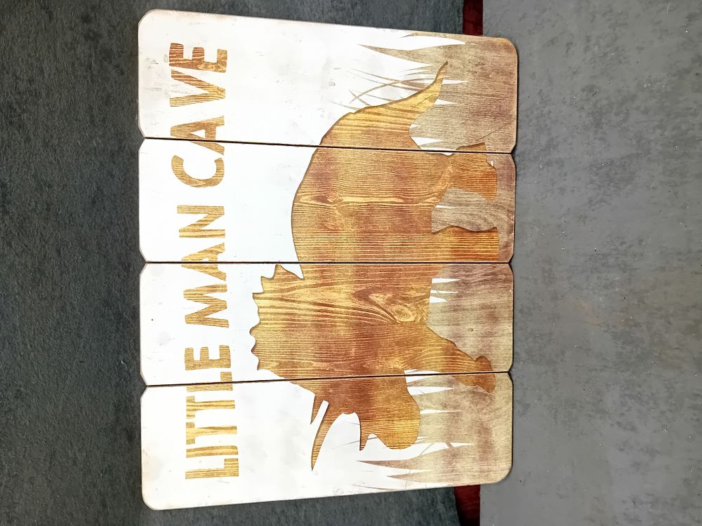 Lot 481: Little Man Cave Dinosaur Wood Sign