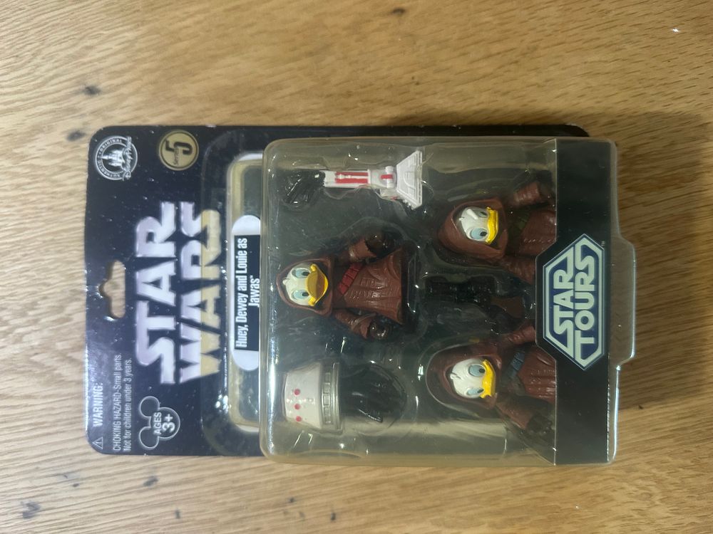 Lot 166: Three Disney Star Tours Series 5 Huey Dewey and Louie as Jawas Action Figures