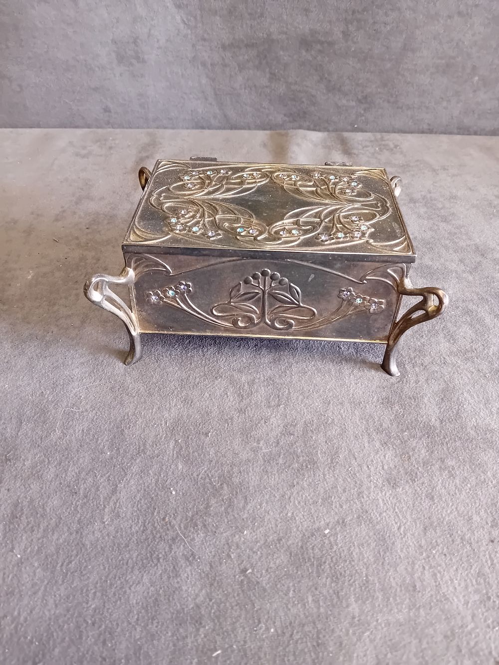 Lot 525: Art Nouveau Style Silver-Plated and Paste-Set Jewelry Box