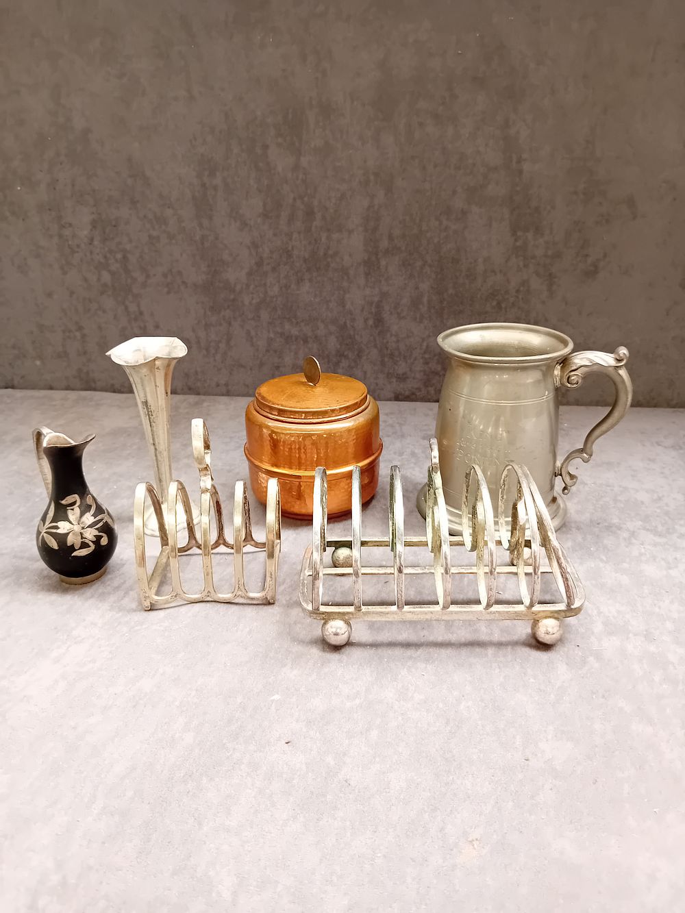 Lot 608: Mixed Lot of metalware, includes silver Plated toast...