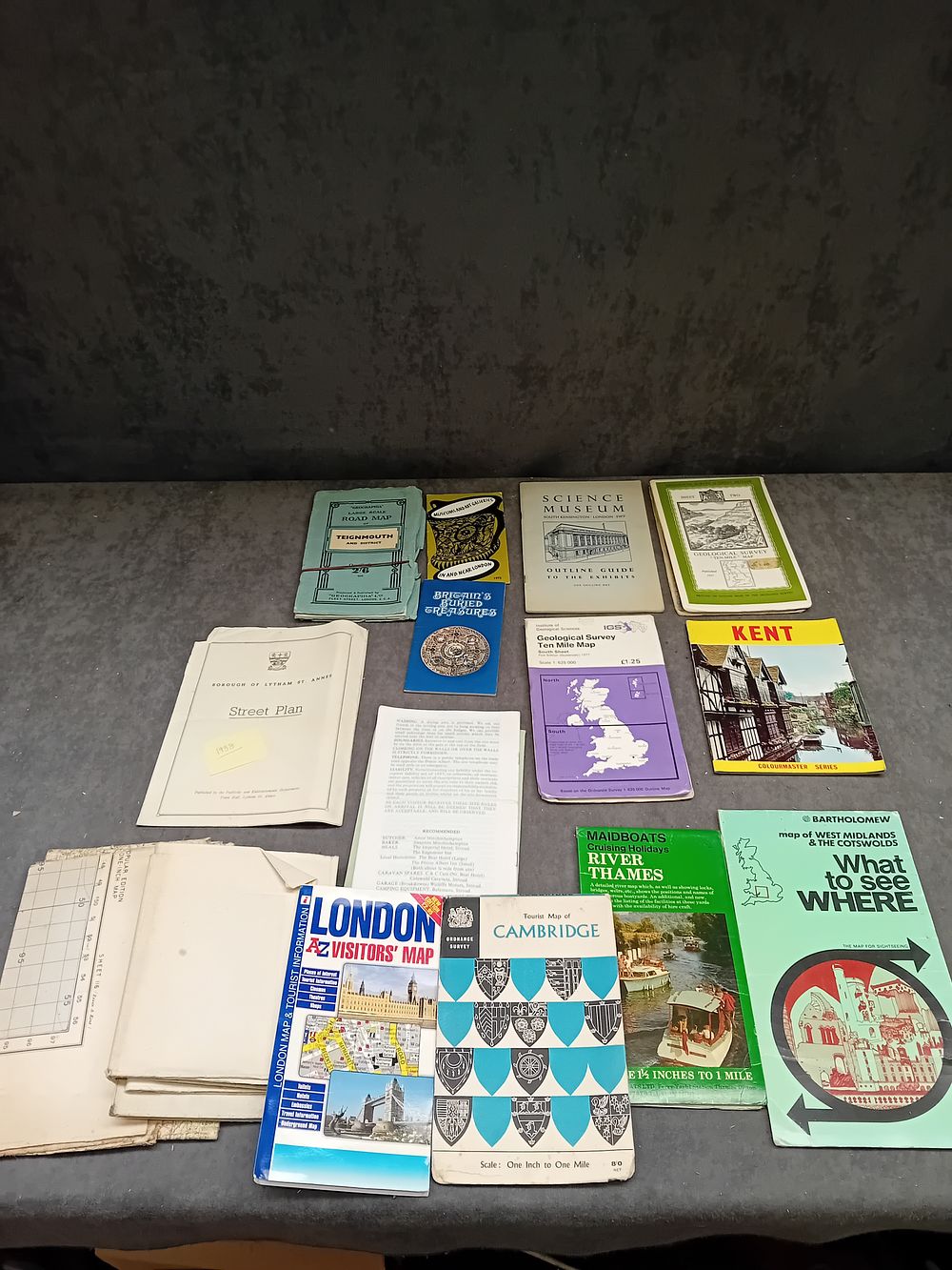 Lot 393: A Collection of Approximately Eighteen Vintage British Maps, Guides, Ephemera, and a Souvenir Medallion