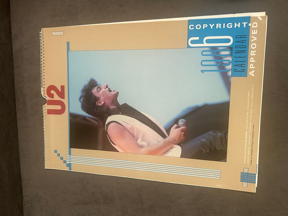 Lot 433: A U2 1986 Vintage Wall Calendar Published by Culture Shock