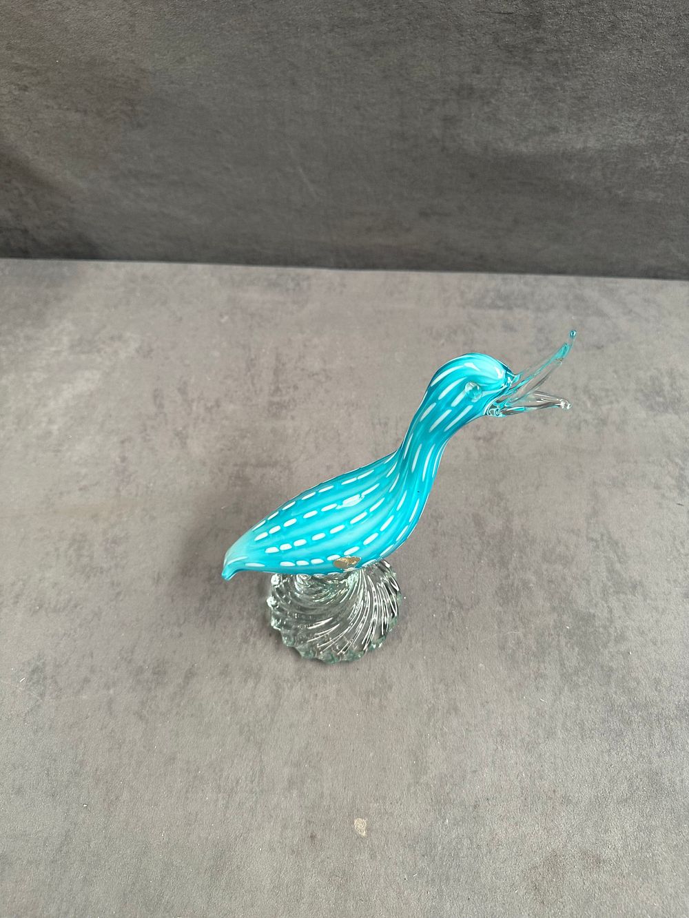 Lot 775: Mid-Century Murano Turquoise and White Art Glass Stylized Bird Figurine